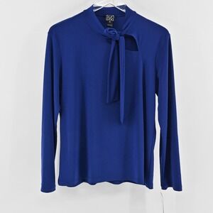 Clara Sunwoo Womens Tie Neck Cobalt Blue Top Sz XL Bow Blouse Capsule Regal NEW